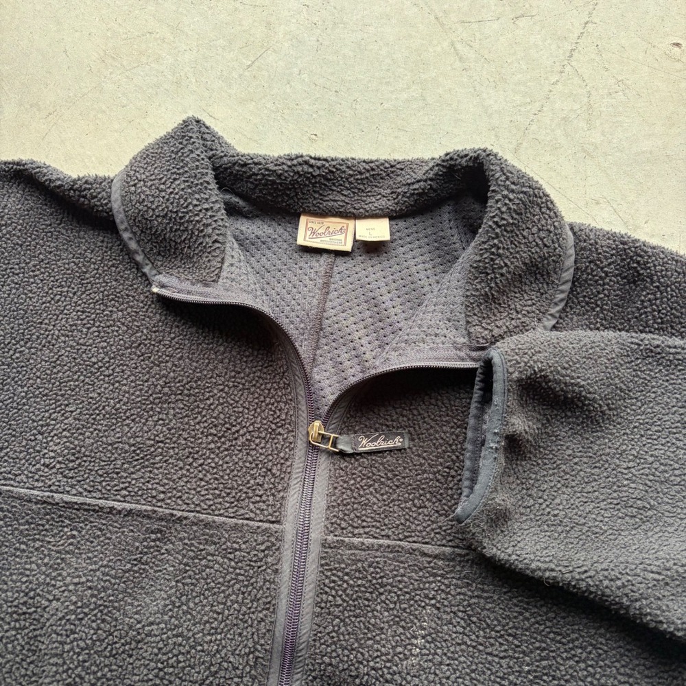 Woolrich Polartec Fleece Jacket Mens Large Black Full Zip Deep Pile